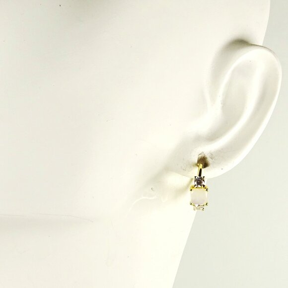 SAVVY CIE JEWELRY June Birthstone Gold Plated MOP & Clear CZ Hoop Earrings - Picture 7 of 10